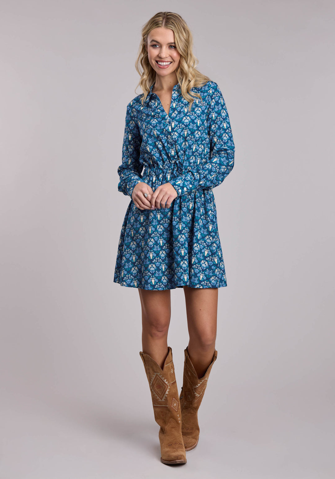 WOMENS ROPER HORSES AND FLOWERS PRINTED WESTERN SNAP DRESS