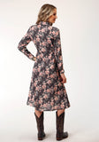 WOMENS LONG SLEEVE CORAL FLORAL PRINT WESTERN DRESS