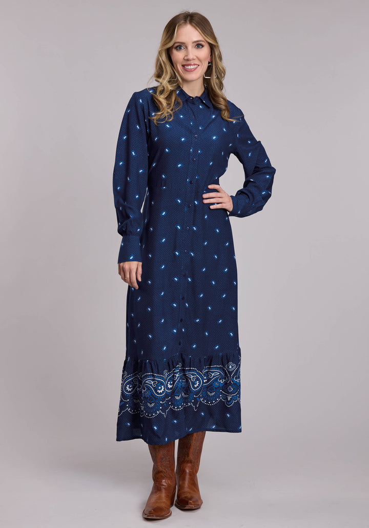 WOMENS ROPER BANDANA BORDER PRINT WESTERN SNAP DRESS