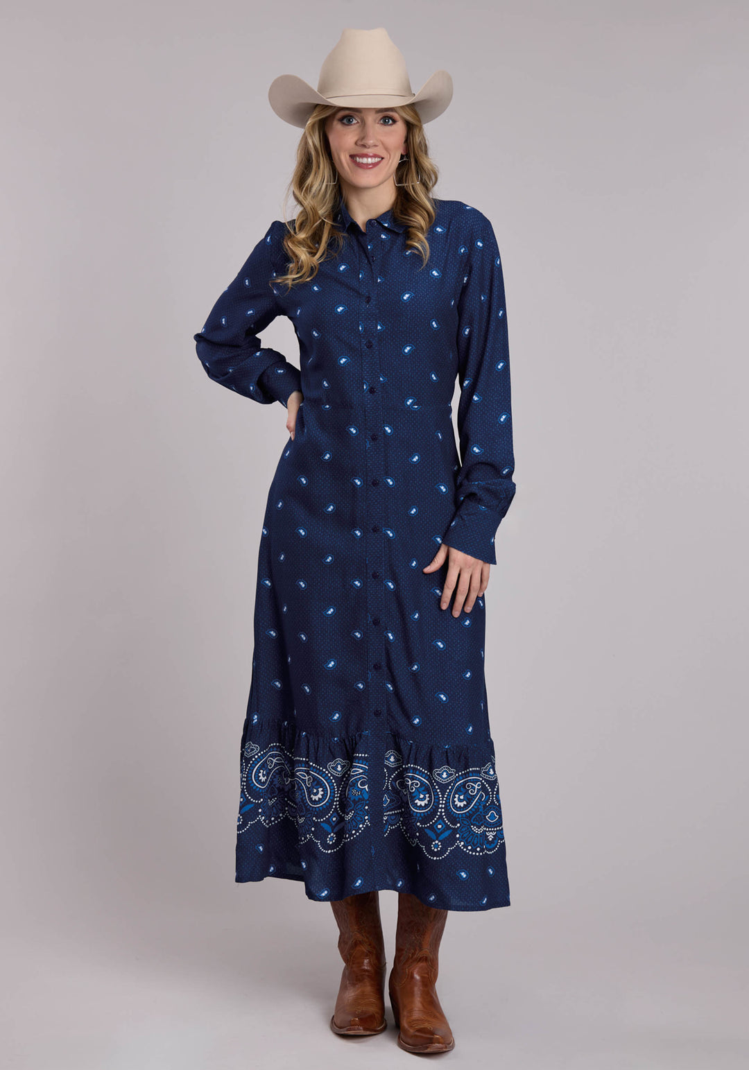 WOMENS ROPER BANDANA BORDER PRINT WESTERN SNAP DRESS