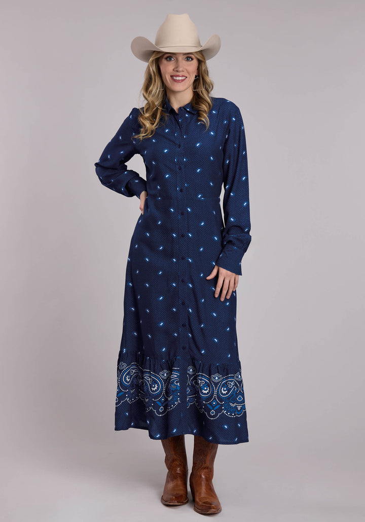 WOMENS ROPER BANDANA BORDER PRINT WESTERN SNAP DRESS