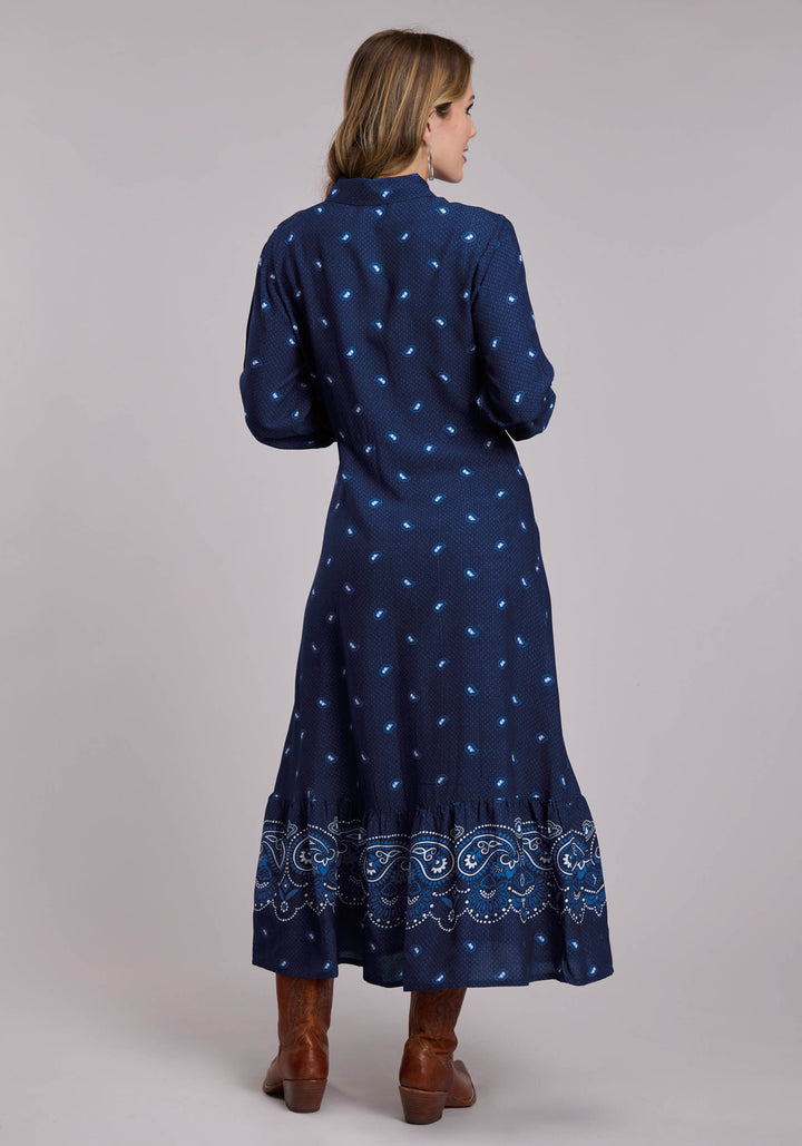 WOMENS ROPER BANDANA BORDER PRINT WESTERN SNAP DRESS