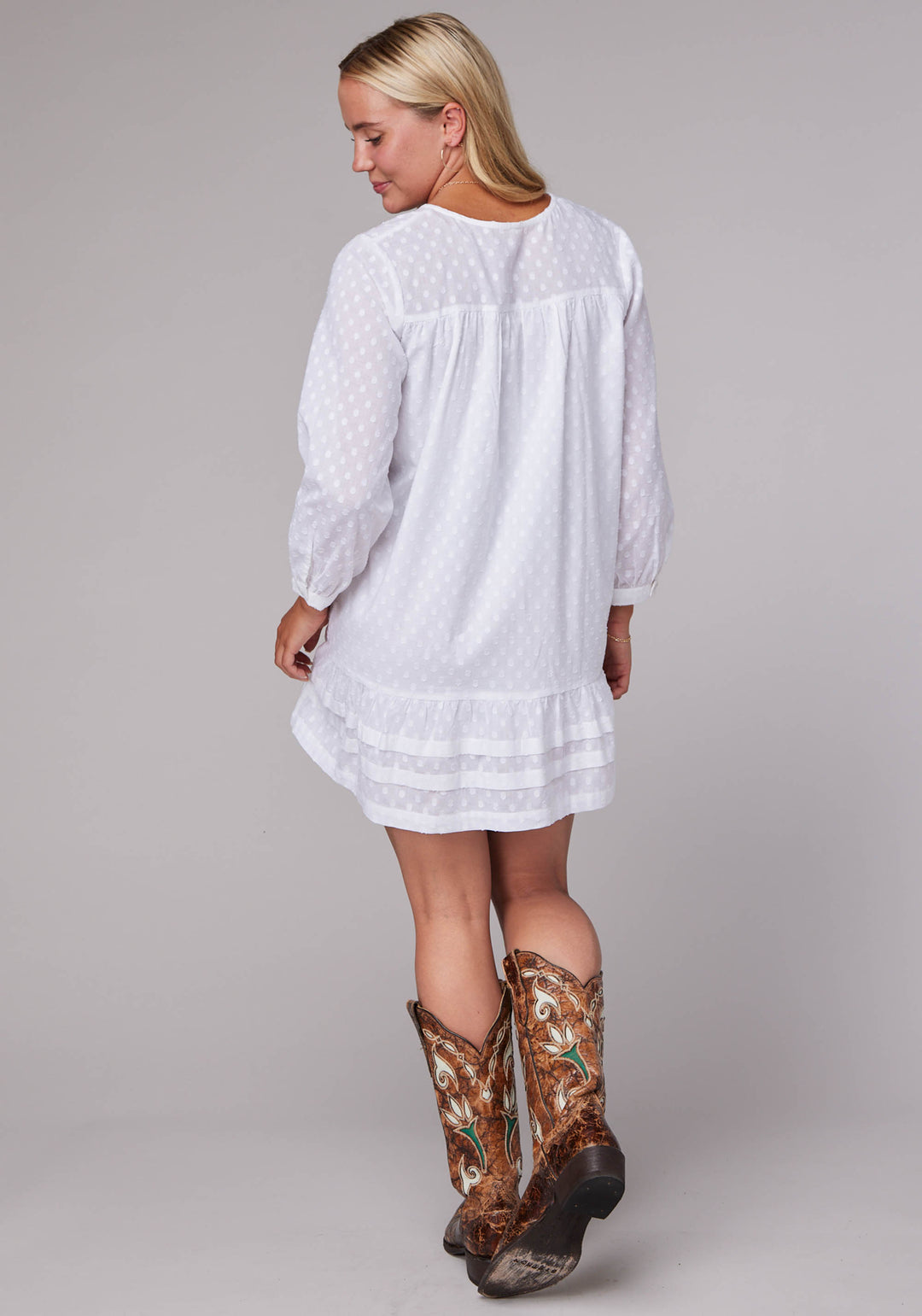 WOMENS SWISS DOT LONG SLEEVE SUMMER DRESS LONG SLEEVE DRESS PULLOVER DRESS