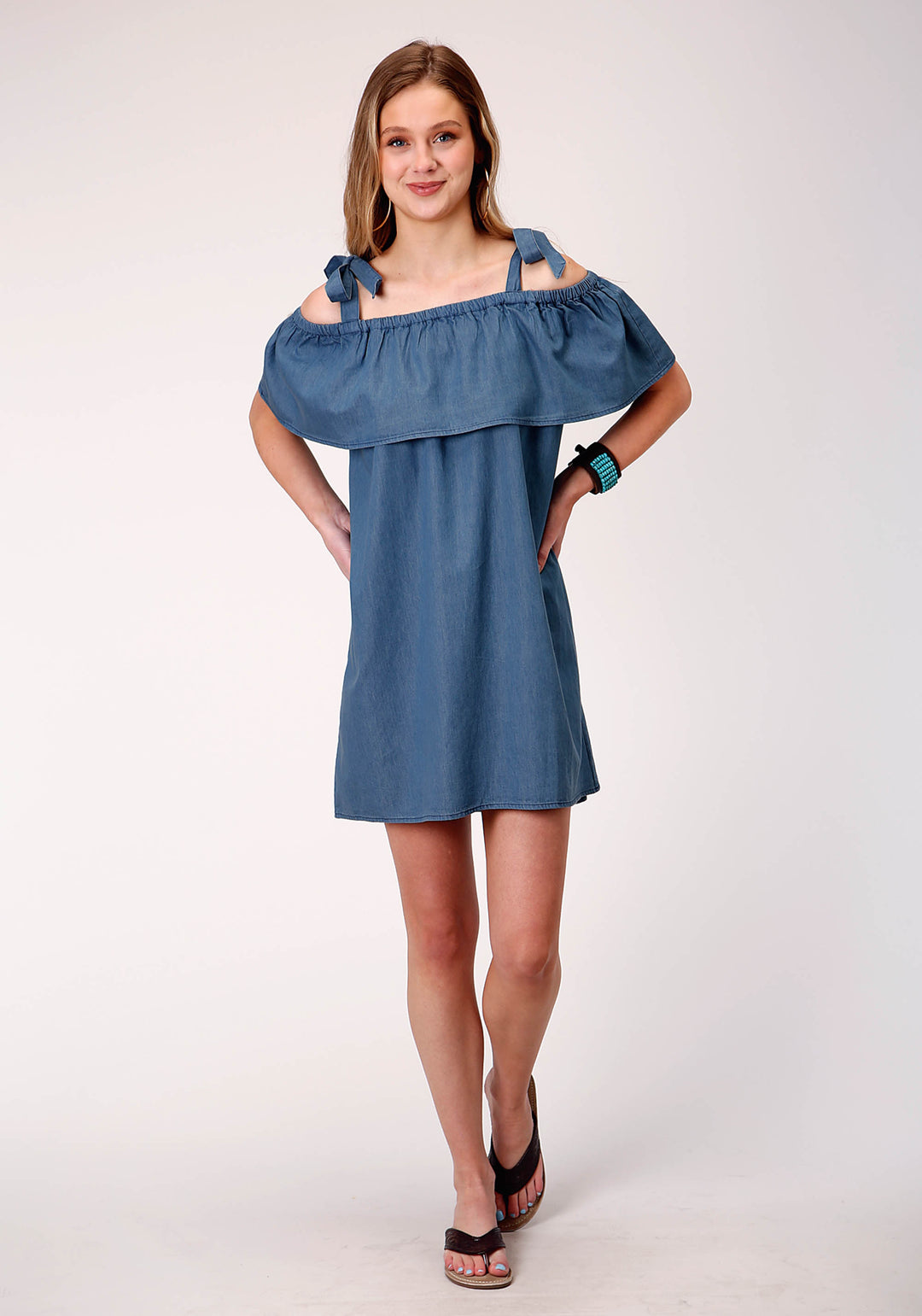 WOMENS SLEEVELESS WASH COTTON DENIM SUNDRESS