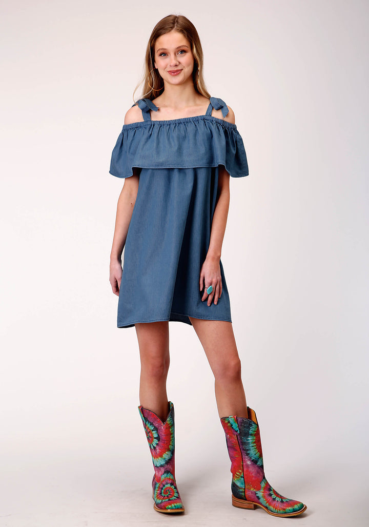 WOMENS SLEEVELESS WASH COTTON DENIM SUNDRESS