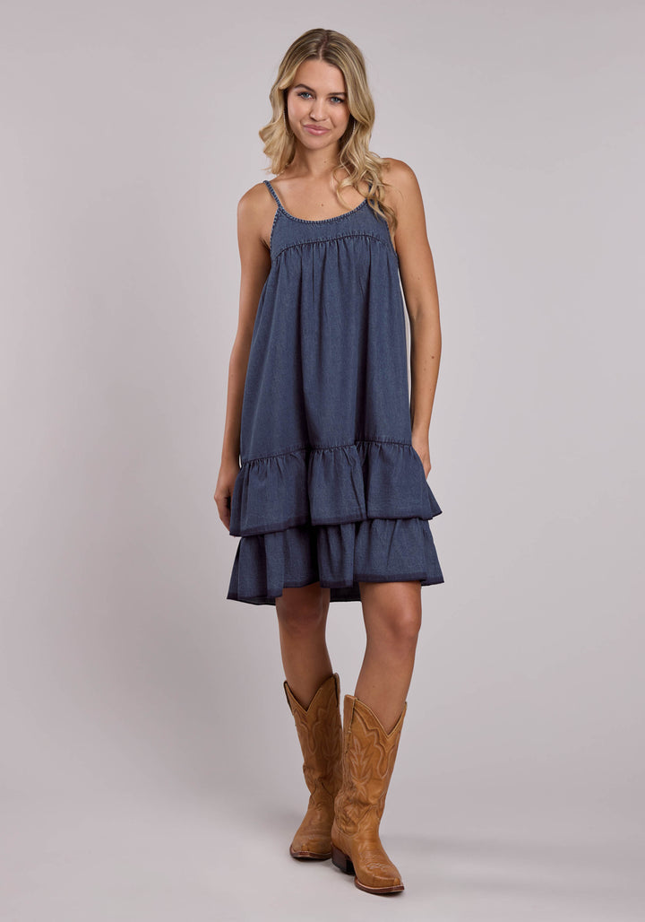 WOMENS ROPER DARK DENIM BABY DOLL SLEEVELESS DRESS