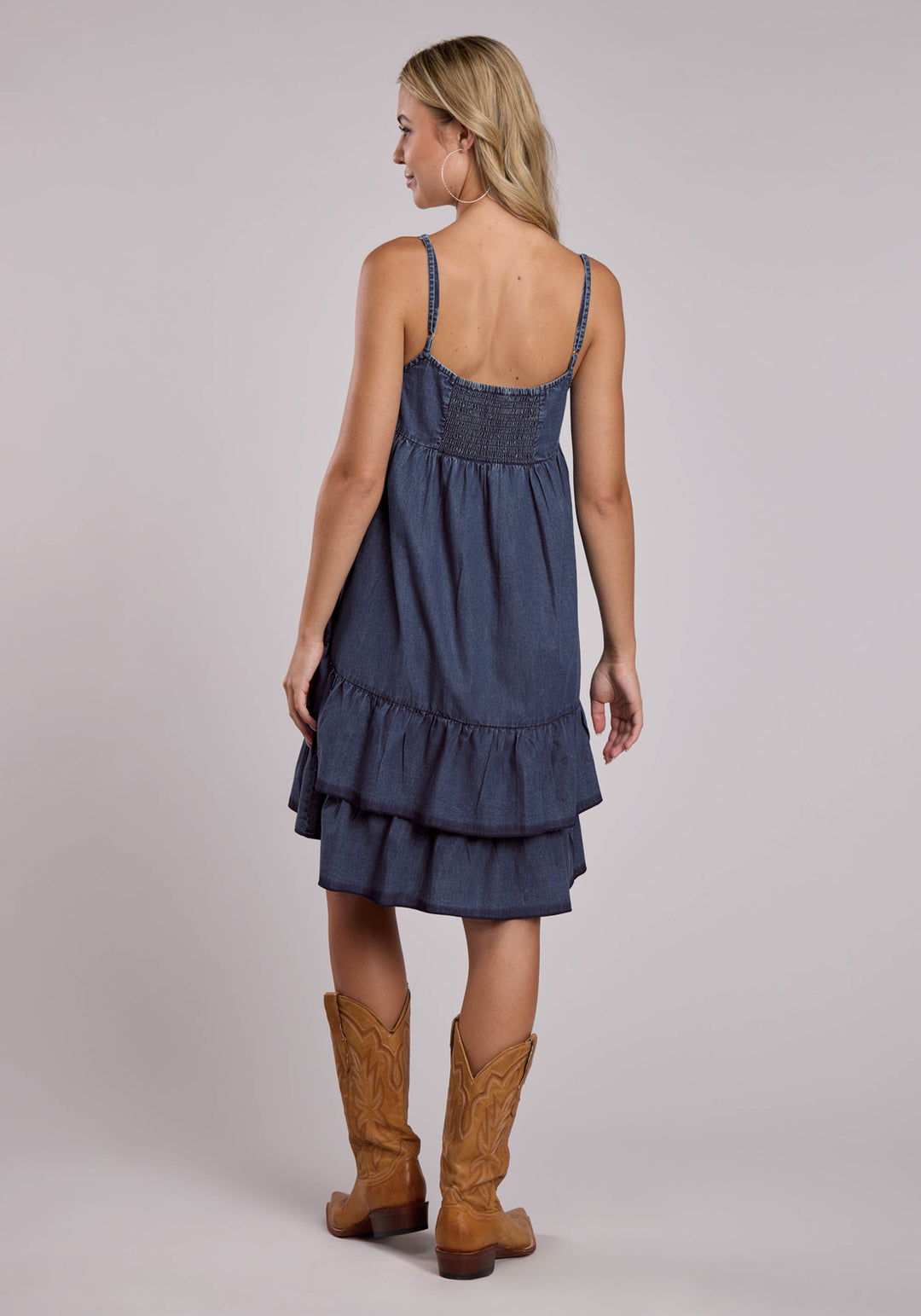 WOMENS ROPER DARK DENIM BABY DOLL SLEEVELESS DRESS