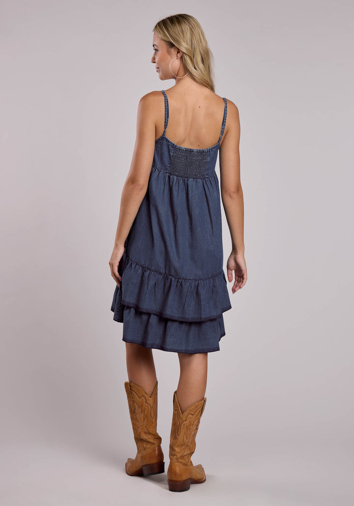 WOMENS ROPER DARK DENIM BABY DOLL SLEEVELESS DRESS