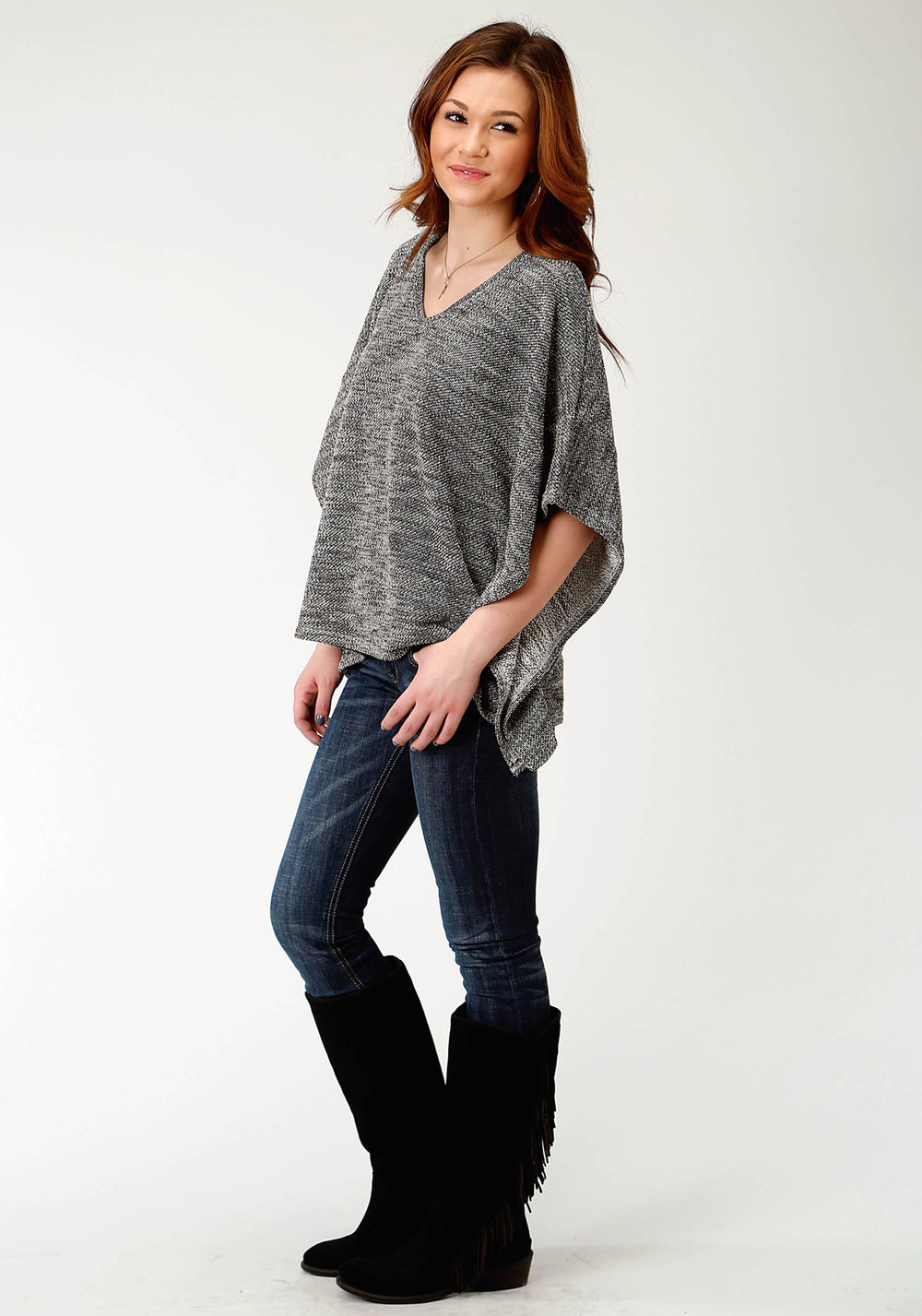 WOMENS GRAY KNIT PONCHO