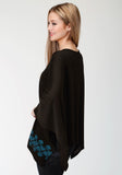 WOMENS BLACK AND TURQUOISE SWEATER KNIT PONCHO