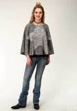 WOMENS GREY SOLID KNIT SWEATER PONCHO