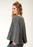 WOMENS GREY SOLID KNIT SWEATER PONCHO