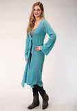 WOMENS TEAL SWEATER KNIT LONG SLEEVE CARDIGAN