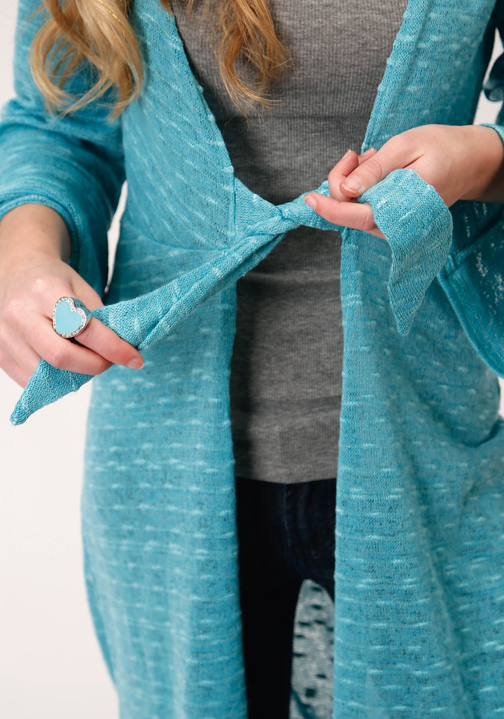 WOMENS TEAL SWEATER KNIT LONG SLEEVE CARDIGAN