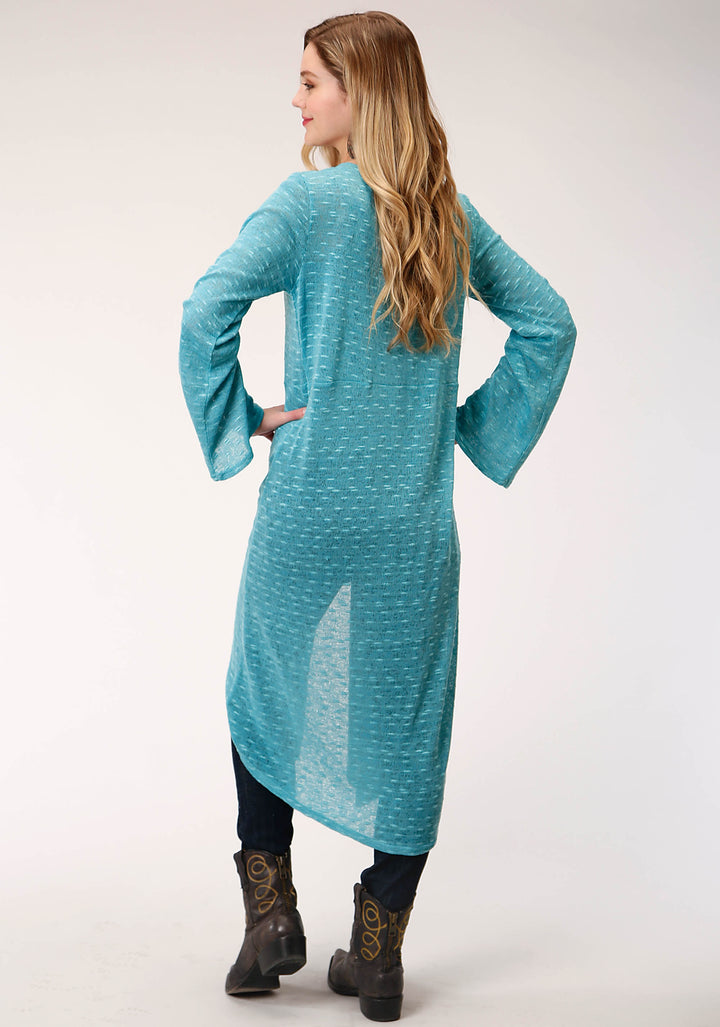 WOMENS TEAL SWEATER KNIT LONG SLEEVE CARDIGAN