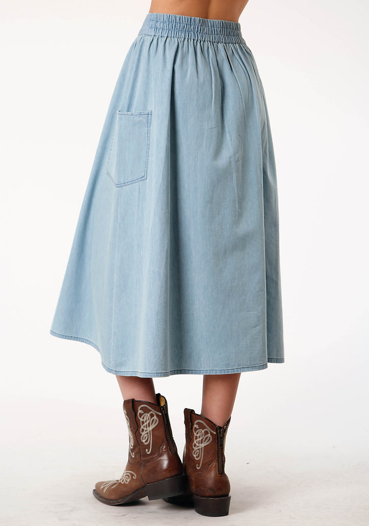 WOMENS LIGHT BLUE DENIM LONG DENIM SKIRT
