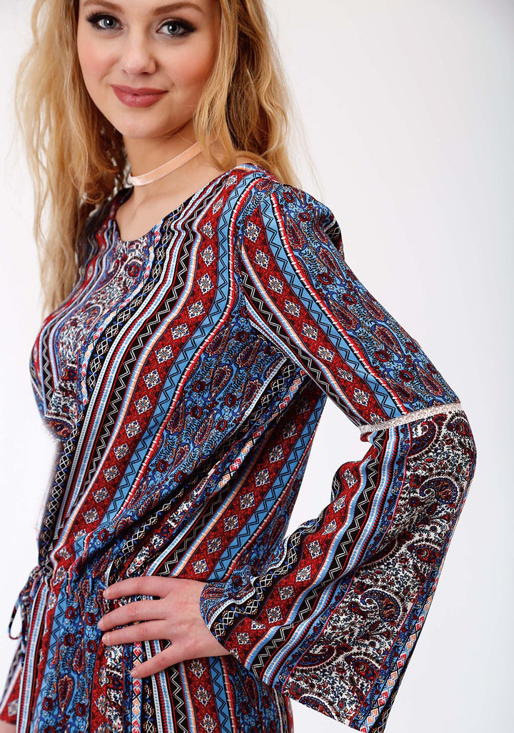 WOMENS MULTICOLORED PAISLEY STRIPE ROMPER