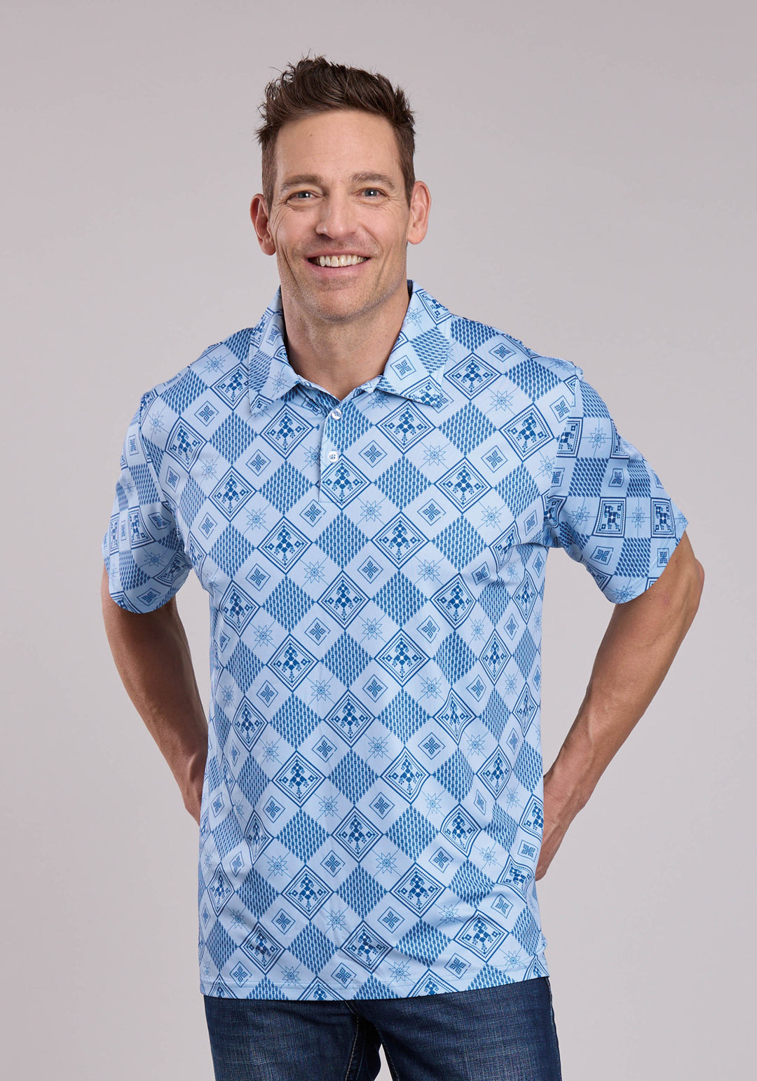 MENS ROPER RETRO DIAMONDS PRINT SHORT SLEEVE SHIRT