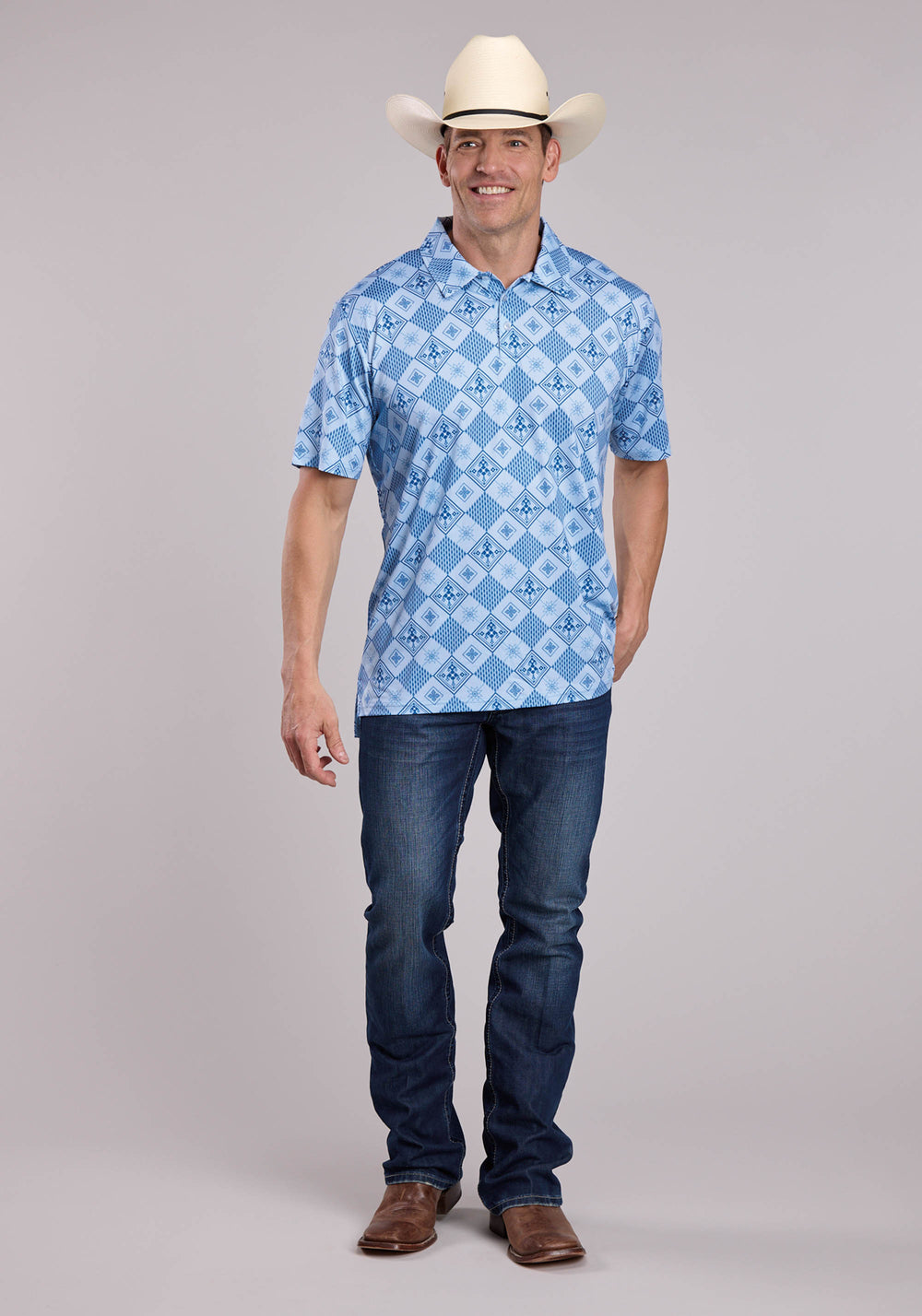 MENS ROPER RETRO DIAMONDS PRINT SHORT SLEEVE SHIRT
