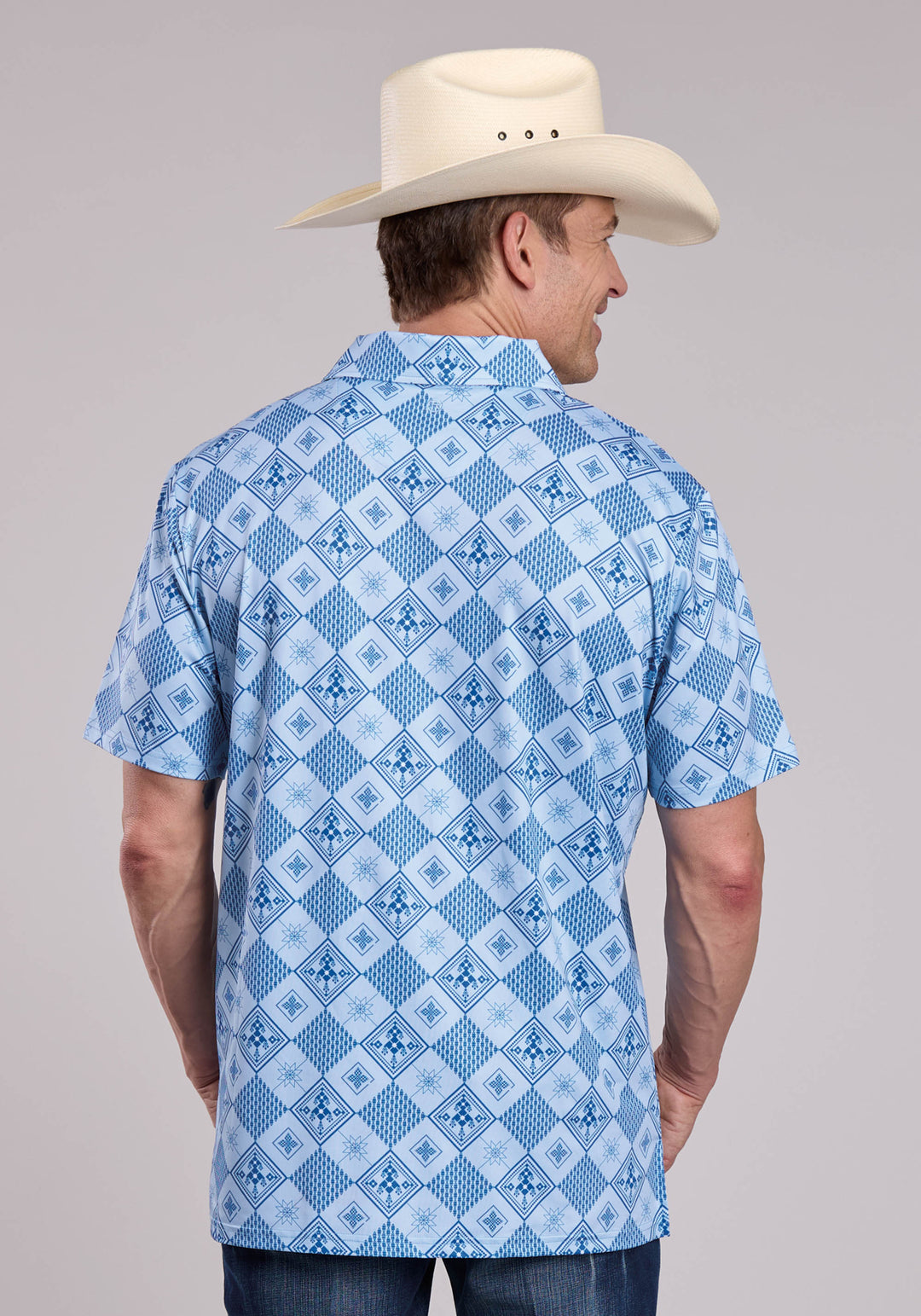 MENS ROPER RETRO DIAMONDS PRINT SHORT SLEEVE SHIRT