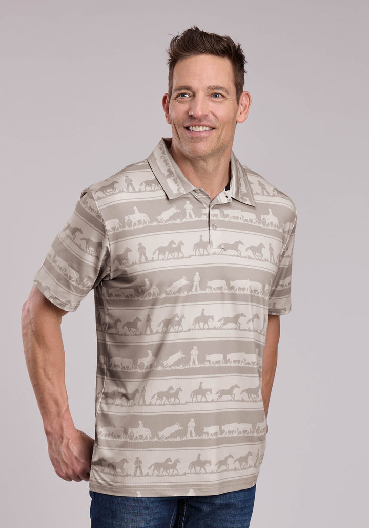 MENS ROPER COWBOY RUGBY PRINT SHORT SLEEVE SHIRT