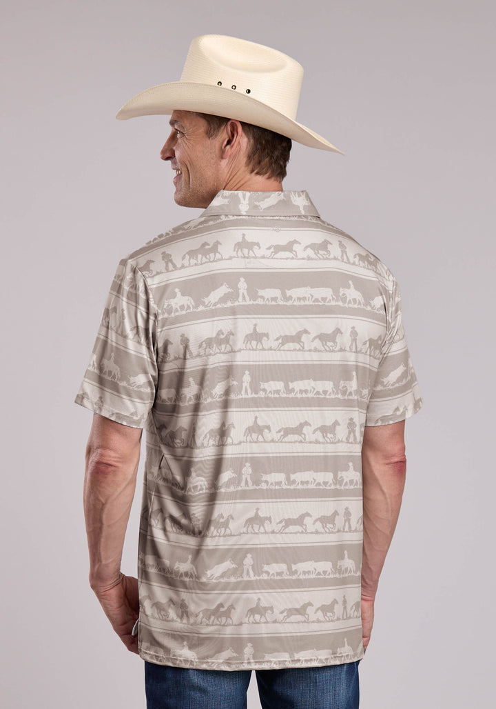 MENS ROPER COWBOY RUGBY PRINT SHORT SLEEVE SHIRT