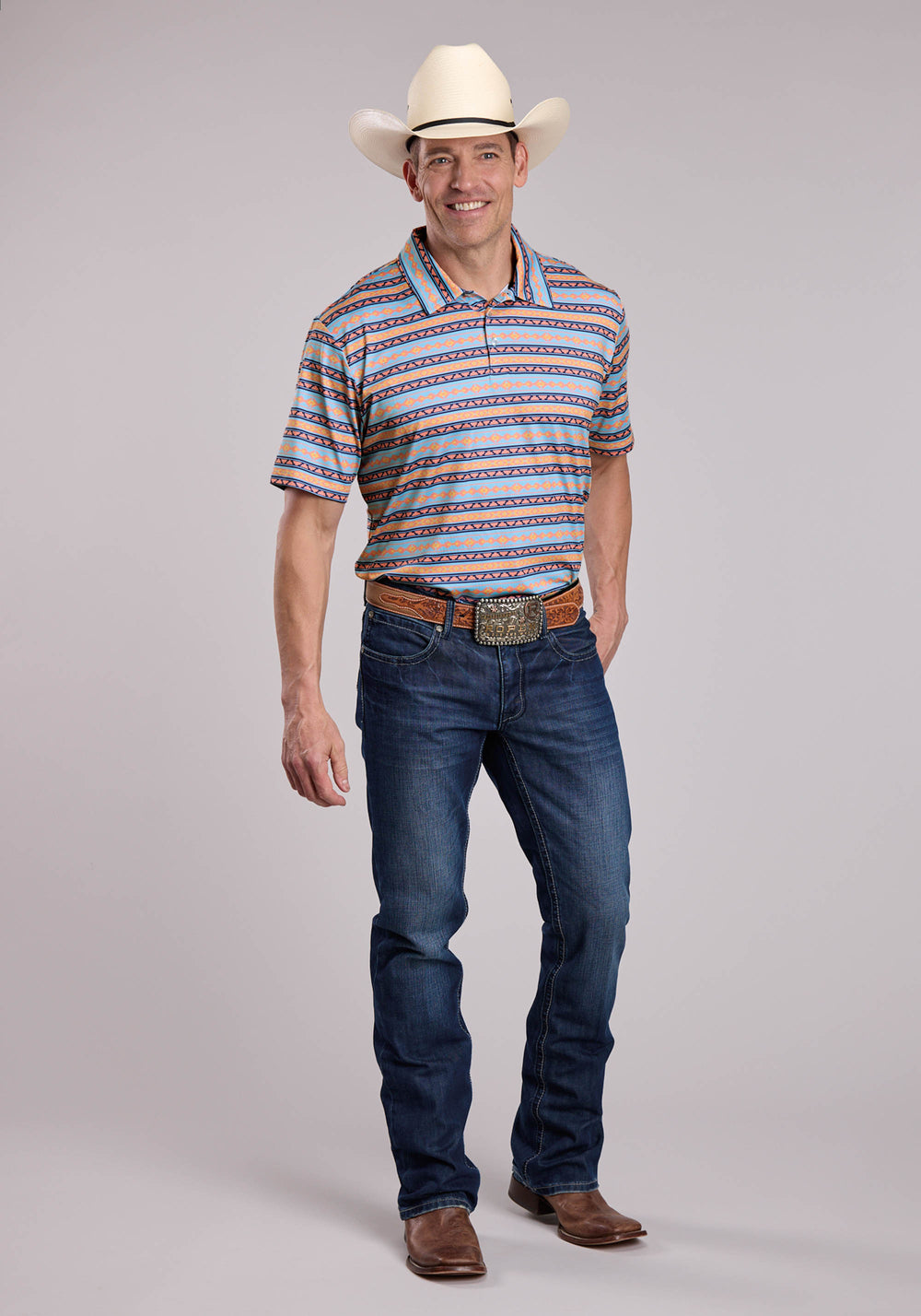 MENS ROPER SMALL AZTEC STRIPE PRINT SHORT SLEEVE SHIRT