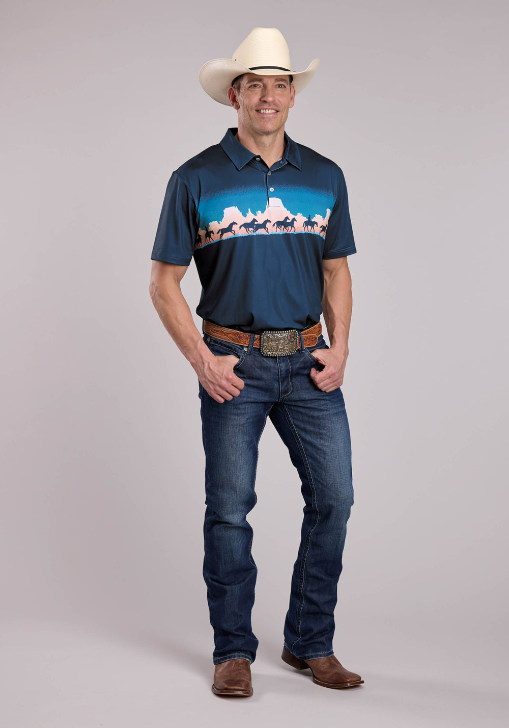 MENS ROPER MESA BORDER PRINT SHORT SLEEVE SHIRT
