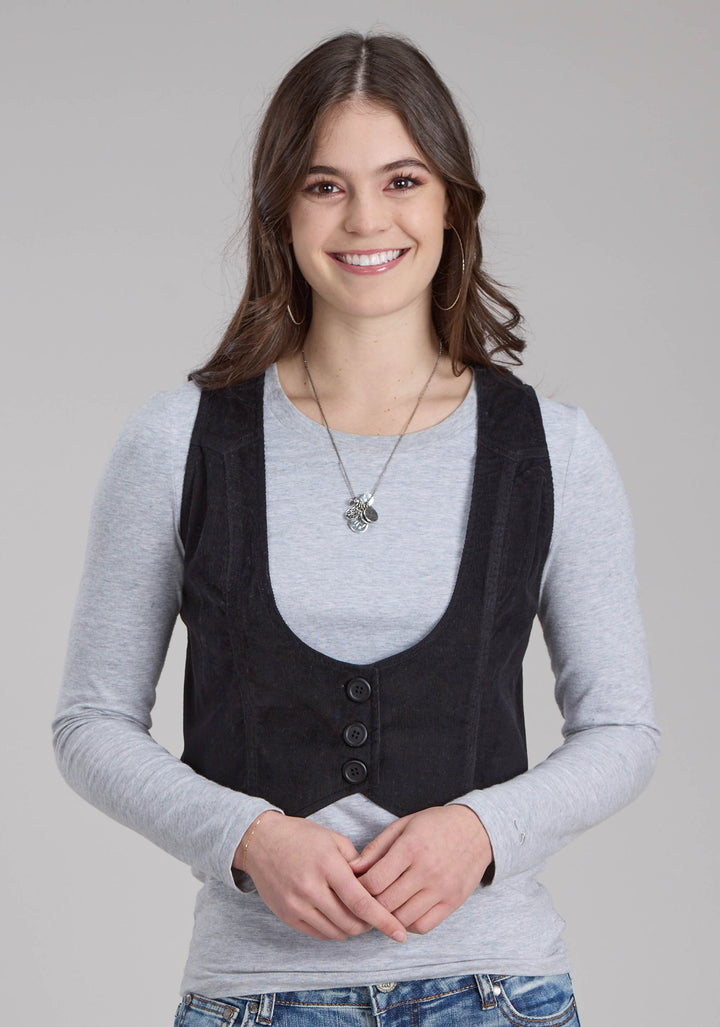 WOMENS COTTON CORDUROY MINI BUTTON VEST