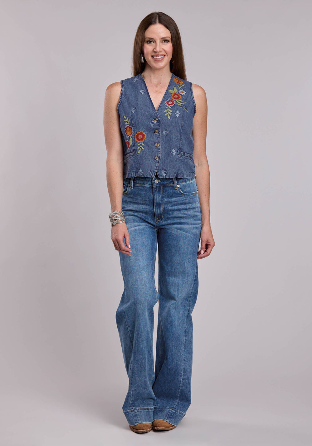 WOMENS ROPER BUTTON FRONT DENIM VEST