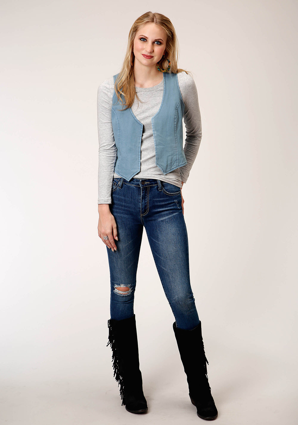 WOMENS LIGHT BLUE COTTON DENIM VEST