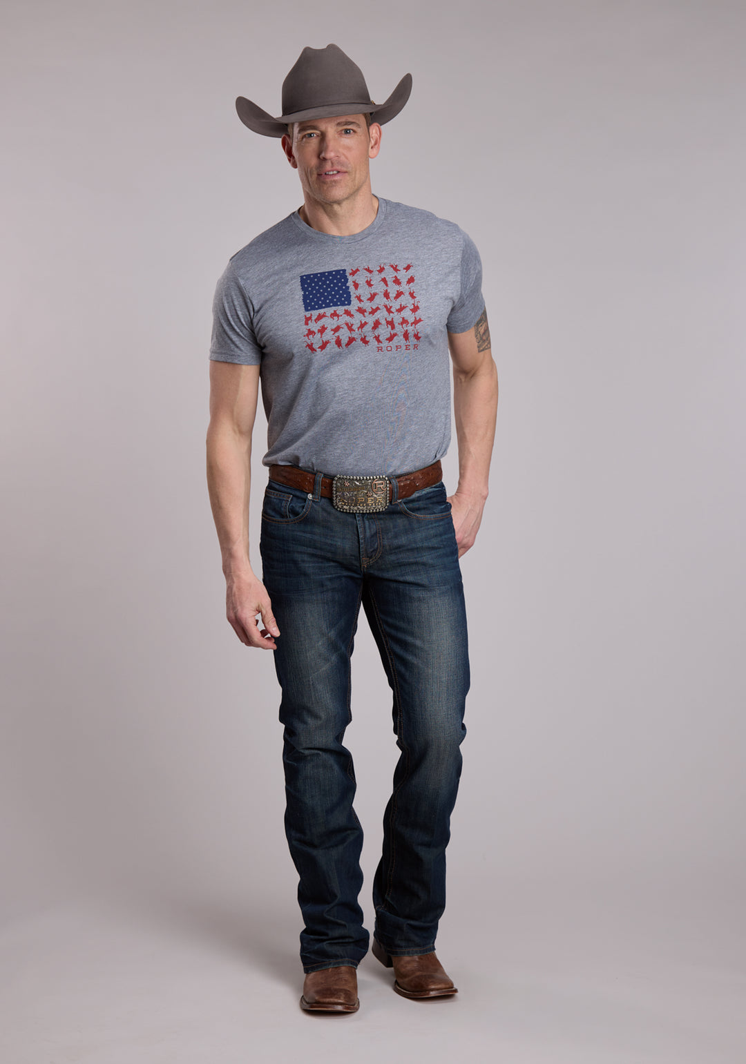 UNISEX ROPER AMERICAN FLAG BRONC RIDER WESTERN SHIRT