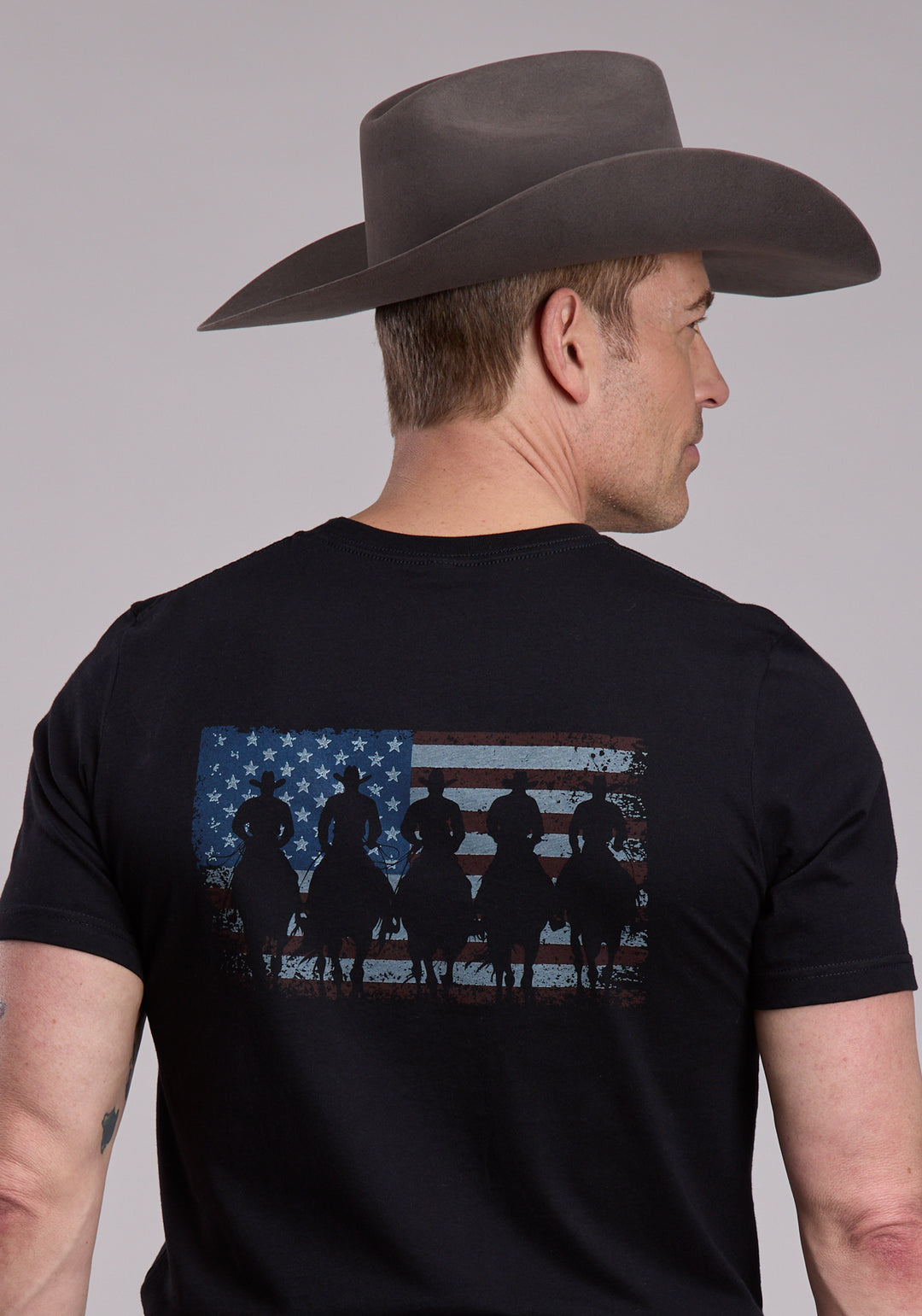 Unisex Roper American Flag With Horseman Shiloutte Tee