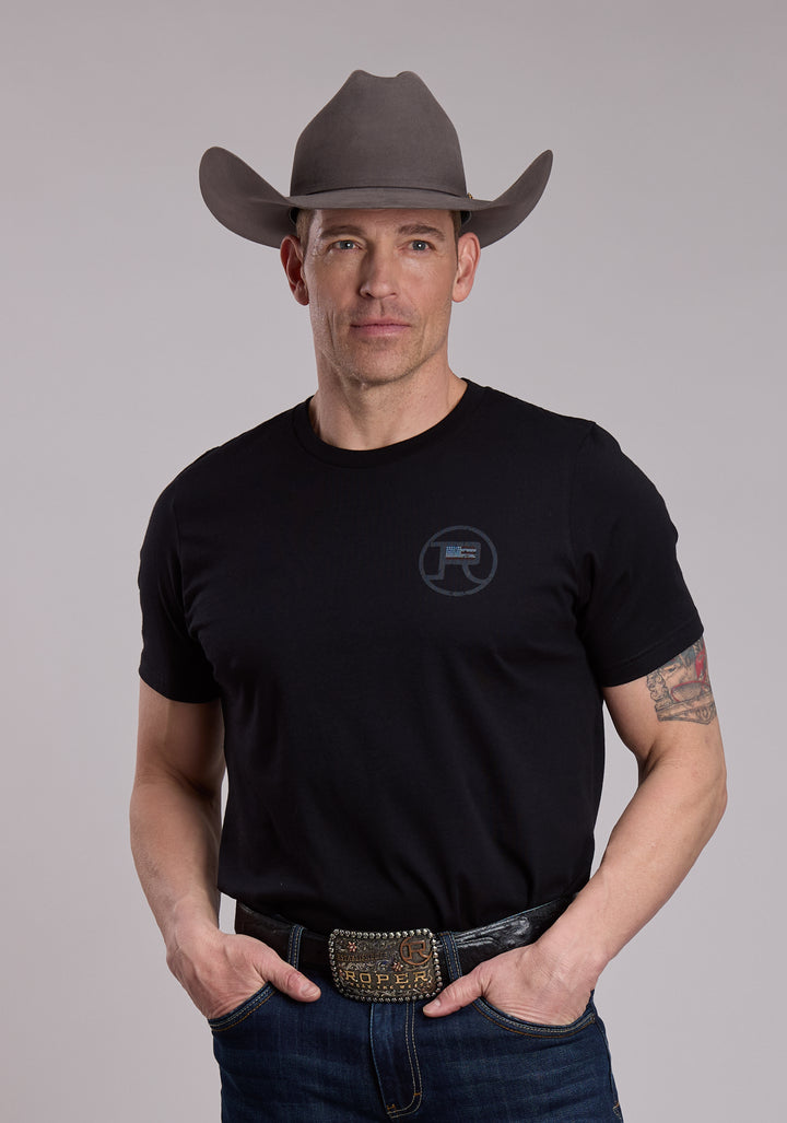 Unisex Roper American Flag With Horseman Shiloutte Tee