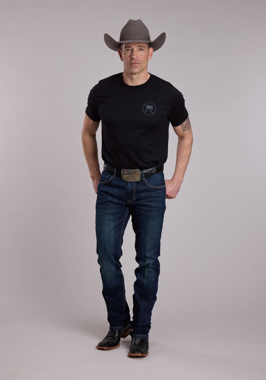 Unisex Roper American Flag With Horseman Shiloutte Tee