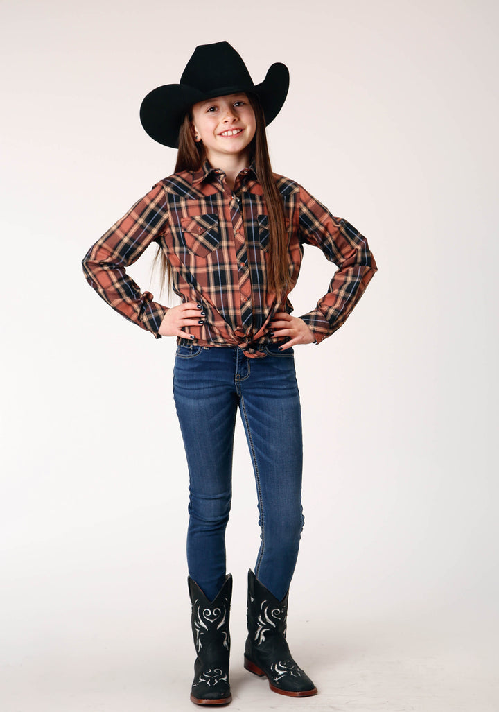 GIRLS LONG SLEEVE SNAP ARROW DOBBY PLAID WESTERN SHIRT