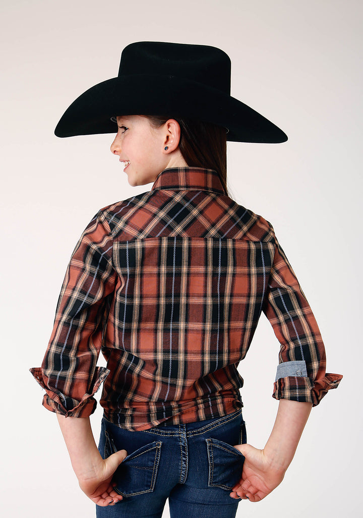 GIRLS LONG SLEEVE SNAP ARROW DOBBY PLAID WESTERN SHIRT