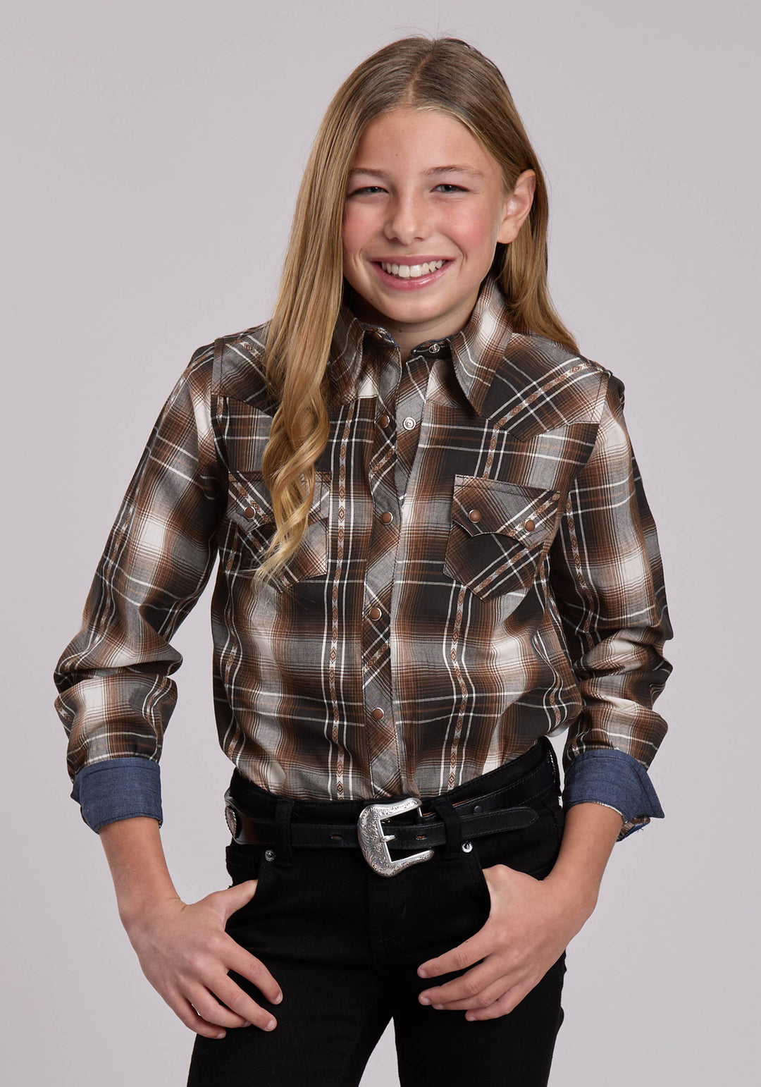 GIRLS ROPER TRIPLE DIAMOND PLAID WESTERN SNAP SHIRT
