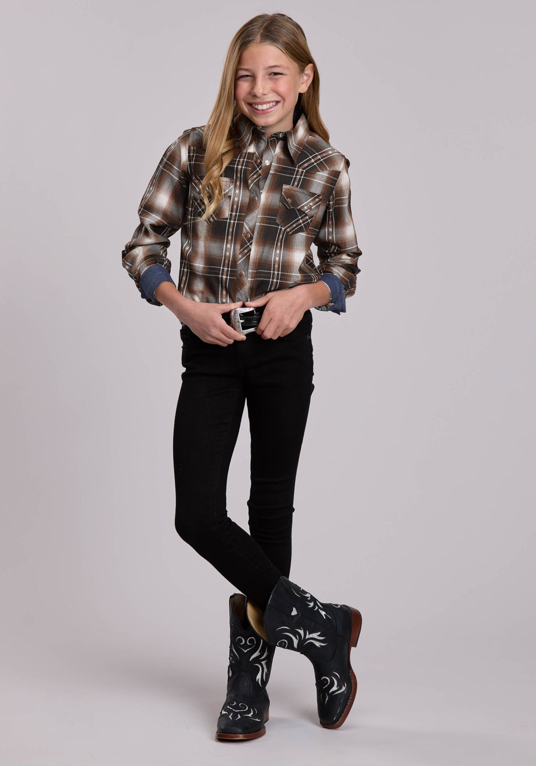 GIRLS ROPER TRIPLE DIAMOND PLAID WESTERN SNAP SHIRT