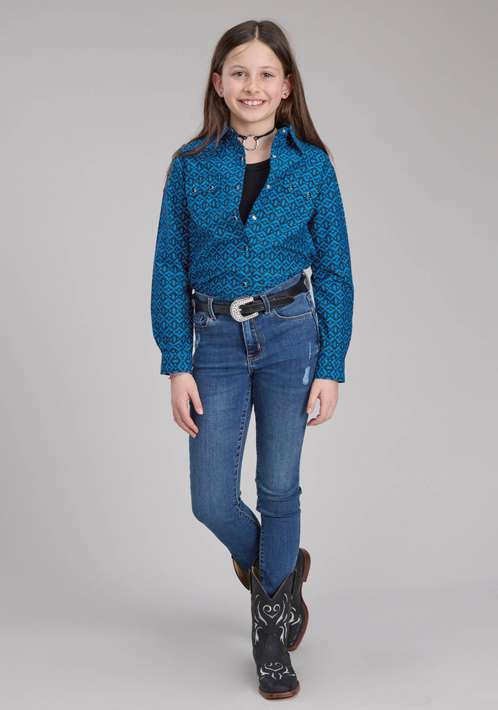 GIRLS AZTEC TILE LONG SLEEVE SNAP WESTERN SHIRT