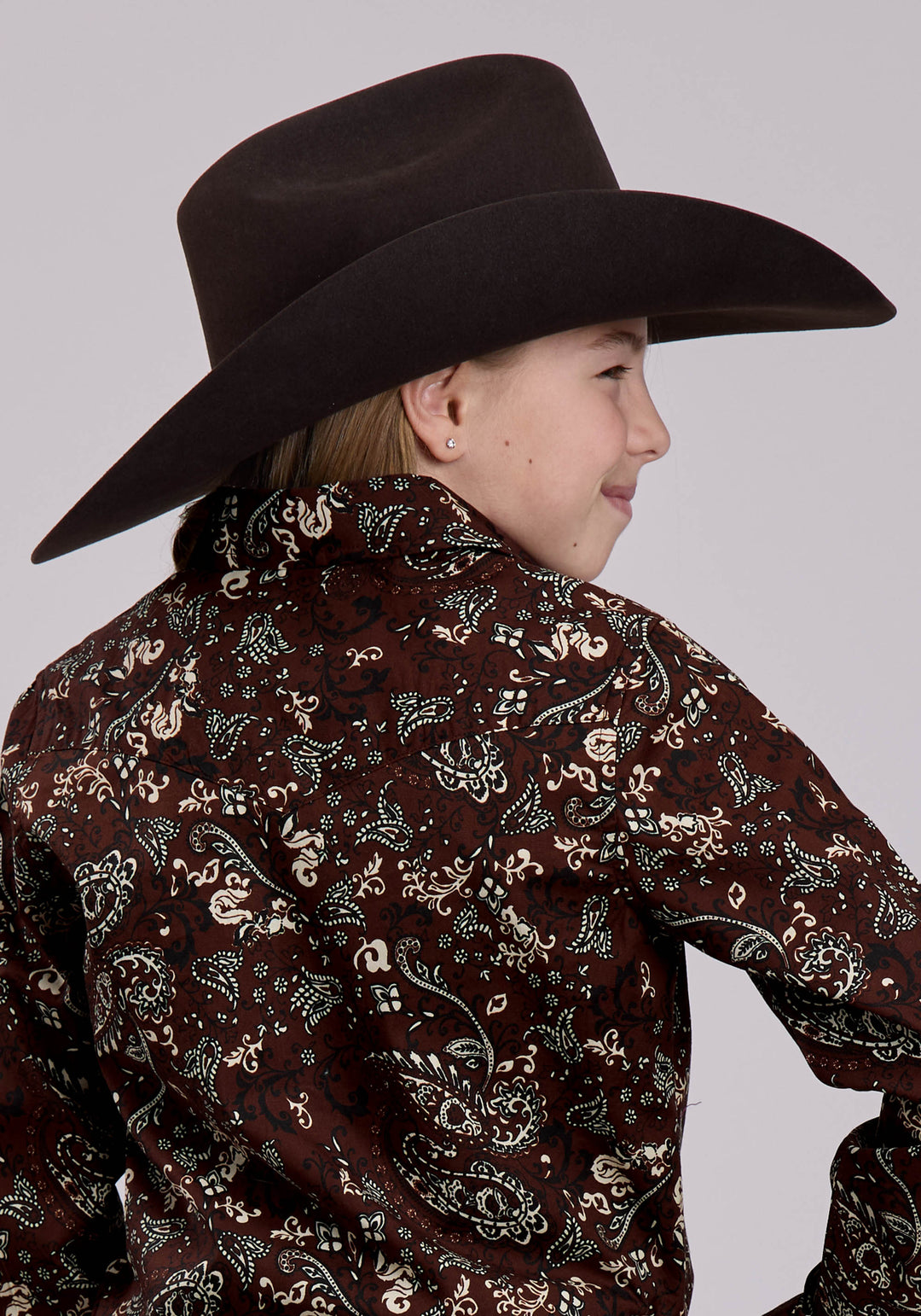 GIRLS LONG SLEEVE SNAP BRILLIANT PAISLEY PRINT WESTERN SHIRT