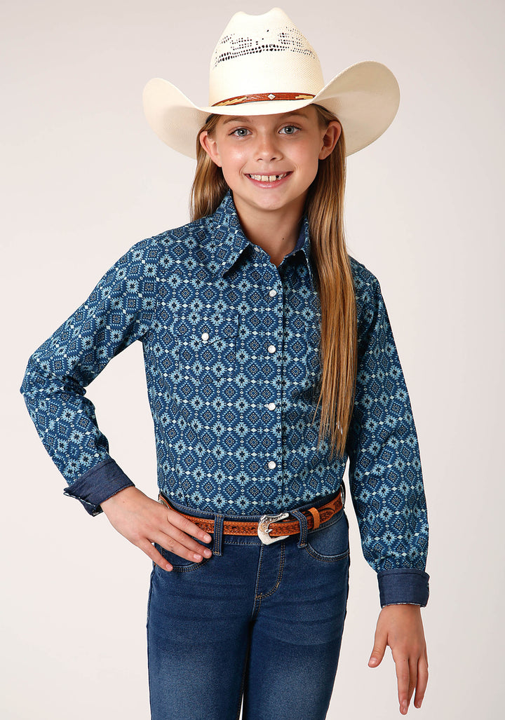 GIRLS LONG SLEEVE SNAP MINI AZTEC PRINT WESTERN SHIRT
