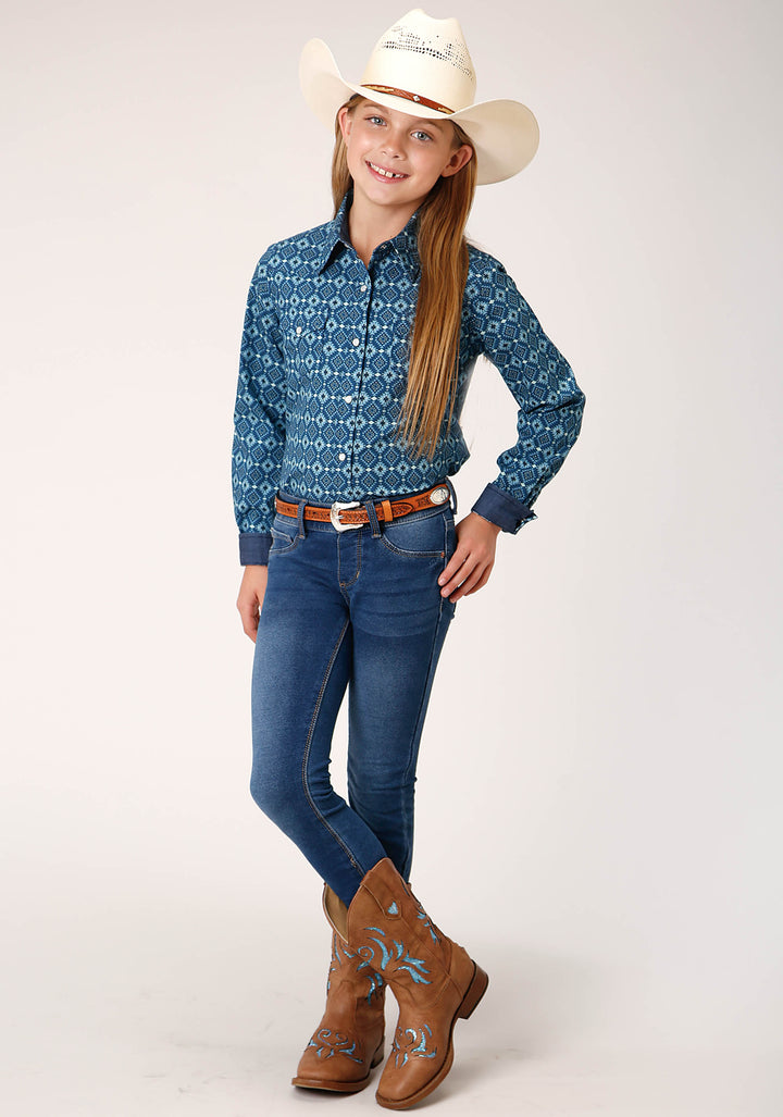 GIRLS LONG SLEEVE SNAP MINI AZTEC PRINT WESTERN SHIRT