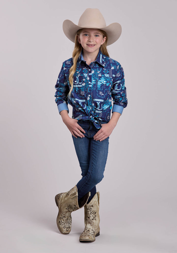 GIRLS ROPER TROPICAL PRINT LONG SLEEVE SHIRT