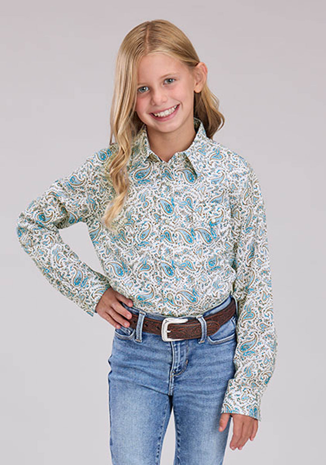 GIRLS VINTAGE PAISLEY PRINT LONG SLEEVE SNAP WESTERN SHIRT
