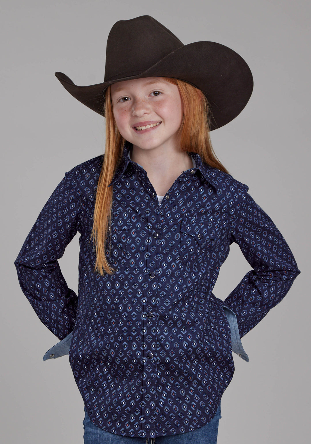 GIRLS AZTECS PRINT LONG SLEEVE SNAP WESTERN SHIRT