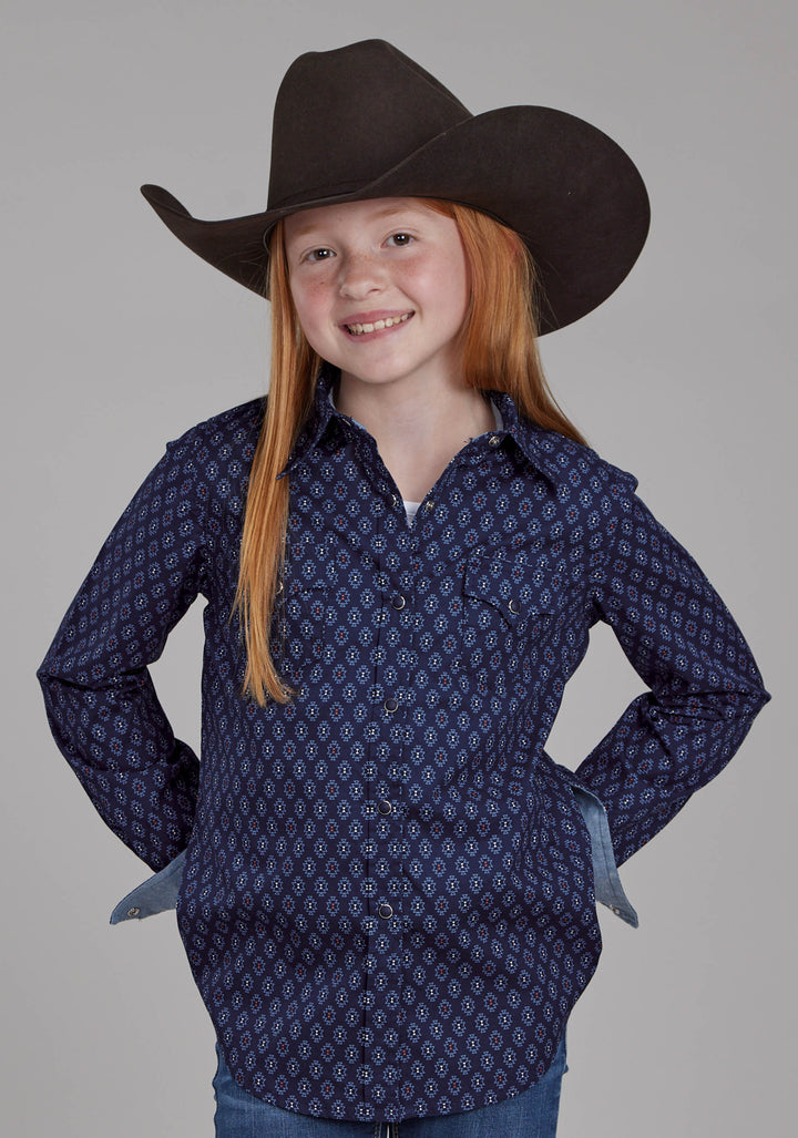GIRLS AZTECS PRINT LONG SLEEVE SNAP WESTERN SHIRT