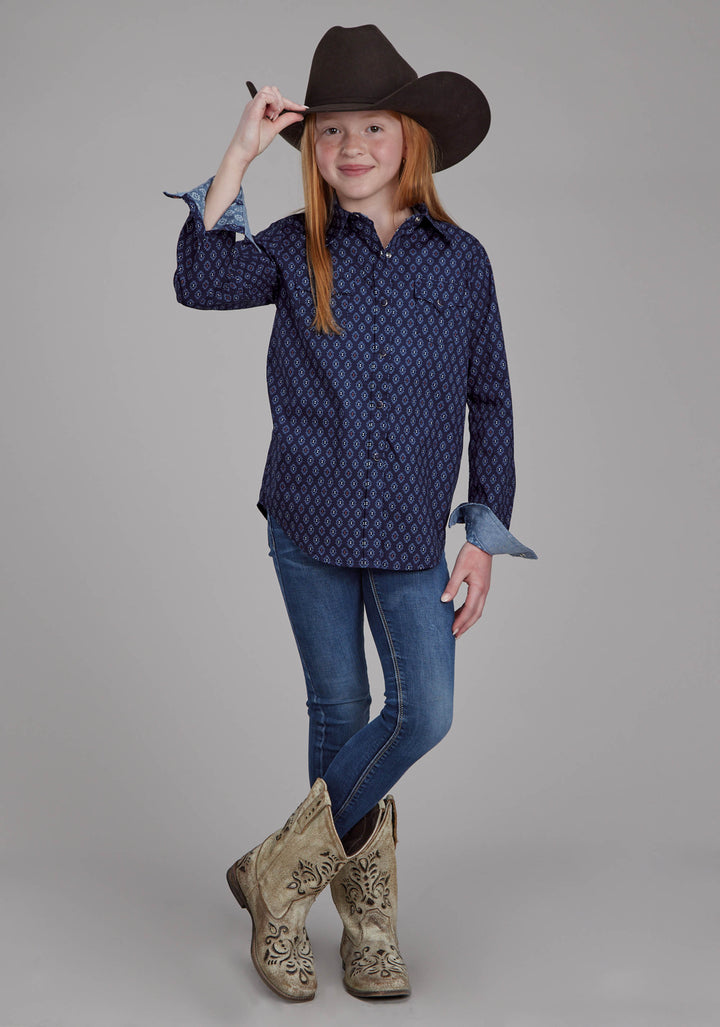 GIRLS AZTECS PRINT LONG SLEEVE SNAP WESTERN SHIRT