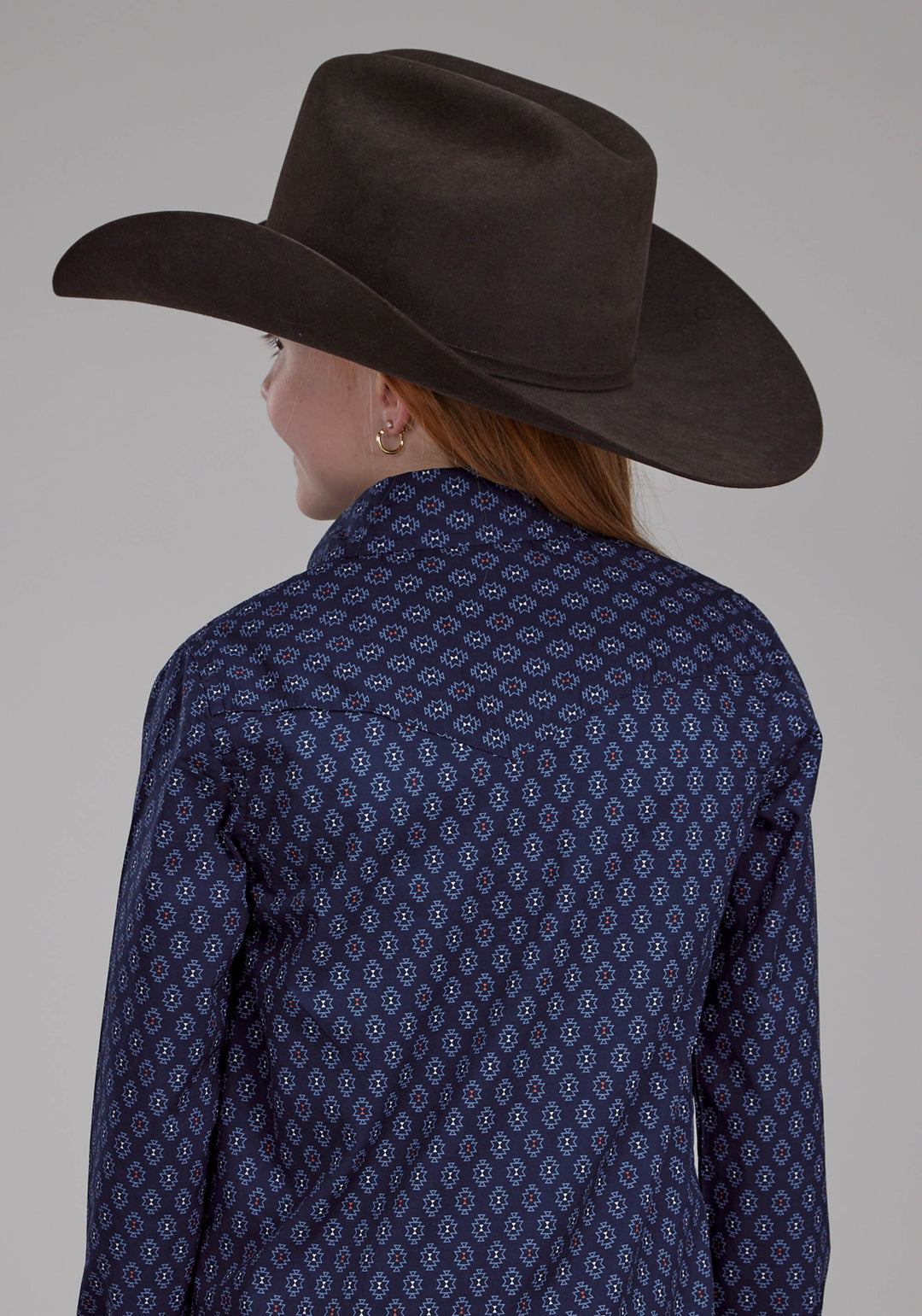 GIRLS AZTECS PRINT LONG SLEEVE SNAP WESTERN SHIRT