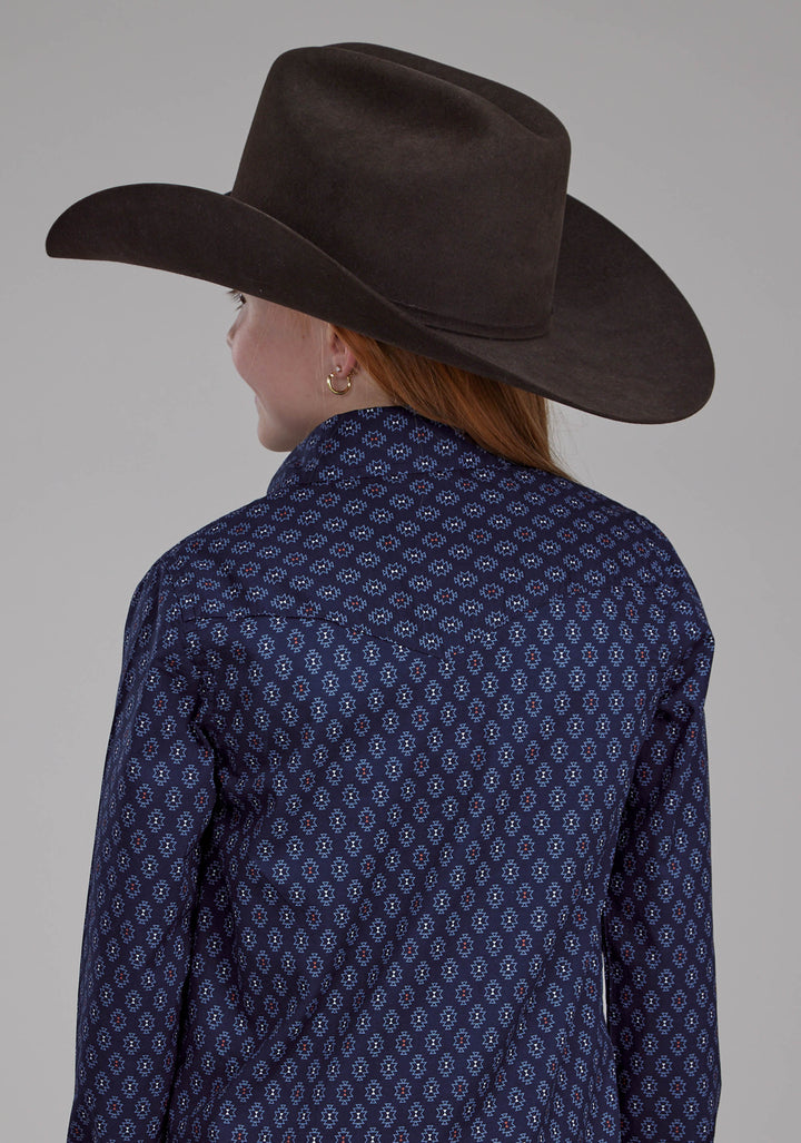 GIRLS AZTECS PRINT LONG SLEEVE SNAP WESTERN SHIRT
